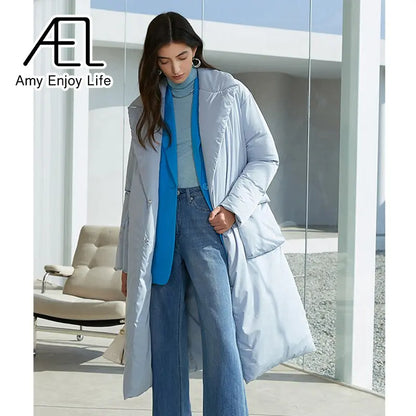 Autumn And Winter Solid Color Thickened Long Lapel Street Shot Down Jacket Women eprolo