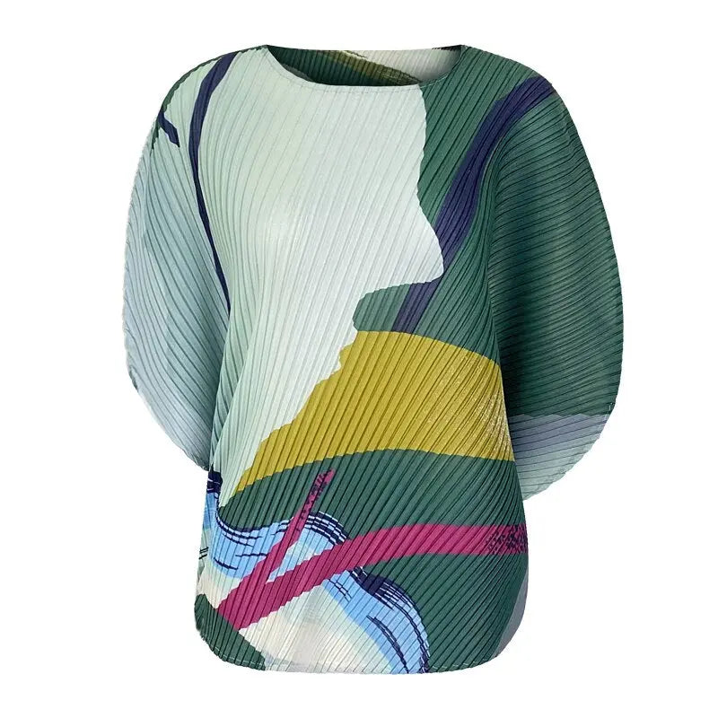 fall  women trendy casual Ocean printing crewneck top bat sleeve top Korean style Three Quarter sleeve T-shirt plus size eprolo