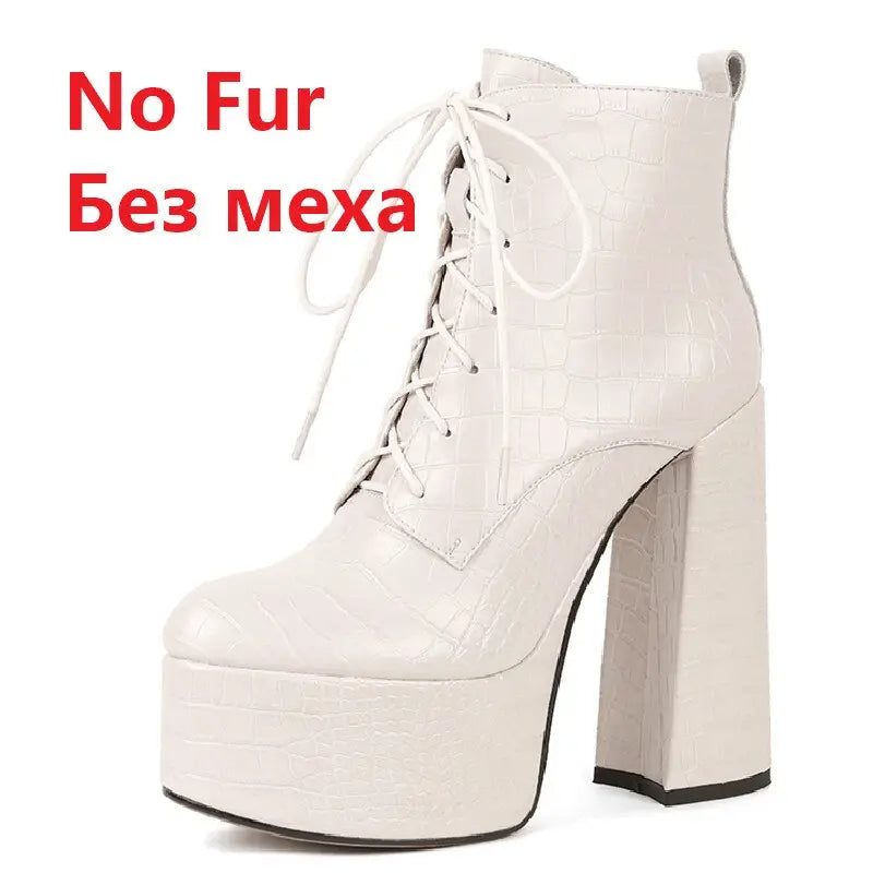 Elegant Mature Women Ankle Boots Cross-Tied Platforms Genuine Leather High Heels Party Office Autumn Winter Shoes eprolo