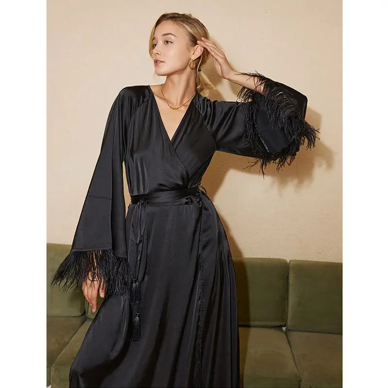 Summer New Design Sense Of Streamer Ostrich Hair Sexy Black Bandage Waist Slim Dress Nightdress eprolo