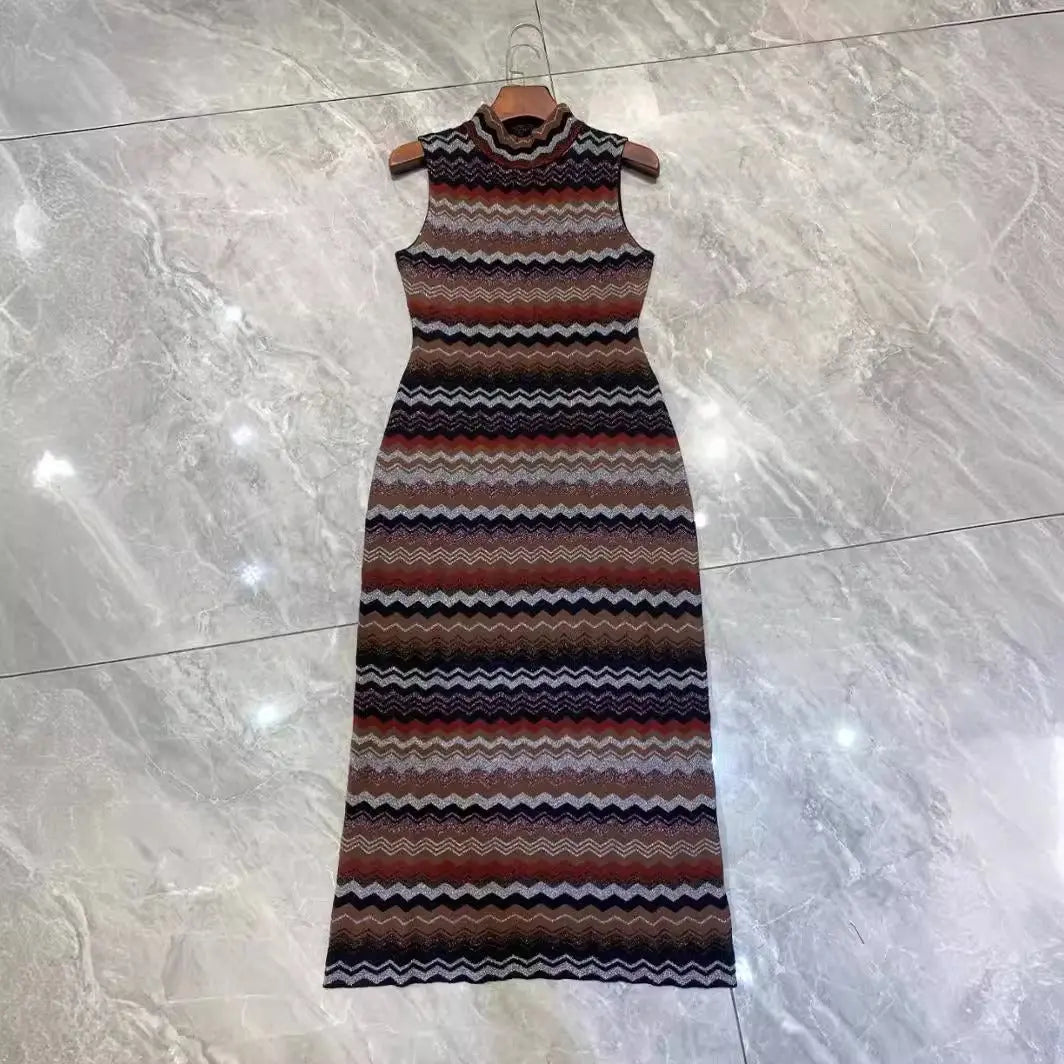 Women's slim fit jacquard sleeveless knitted dress eprolo