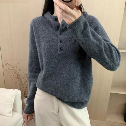 Hooded Pullover Sweater for Women, Lazy Style High-Grade Fleece Knitted Top with Cashmere eprolo