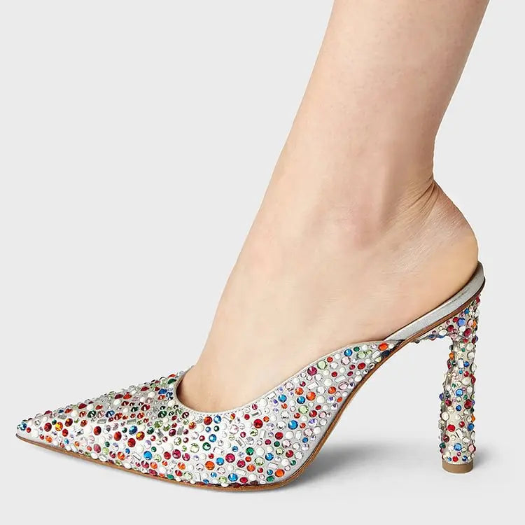 Colorful diamond women's sandals, pointed irregular slim heels, women's shoes eprolo