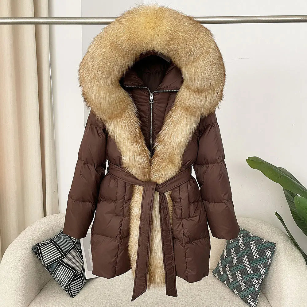 Hooded down jacket women's fox fur collar eprolo