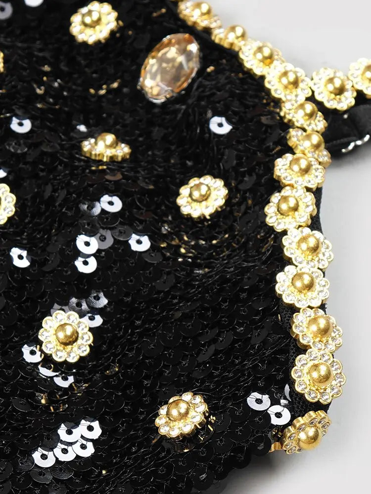 Black Evening Dinner Dress Women Elegant Square Collar Crystal Sequins Spaghetti Strap Dresses eprolo