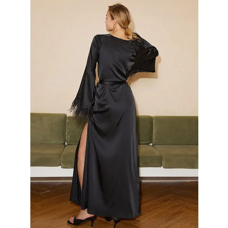 Summer New Design Sense Of Streamer Ostrich Hair Sexy Black Bandage Waist Slim Dress Nightdress eprolo