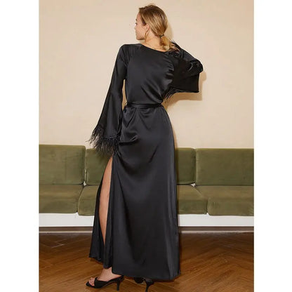 Summer New Design Sense Of Streamer Ostrich Hair Sexy Black Bandage Waist Slim Dress Nightdress eprolo