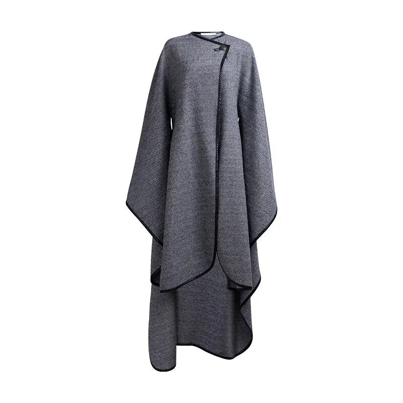 Loose Patchwork Wool Jacket For Women O Neck Batwing Sleeve Casual Solid Cloak Coat Female Fashion New eprolo