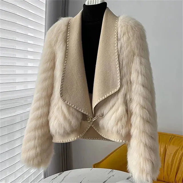 Fur Car Stripe Fur Coat For Women's Winter Lapel High-End Short Double-Sided Woolen Fashion Cardigan Thick Top Short eprolo