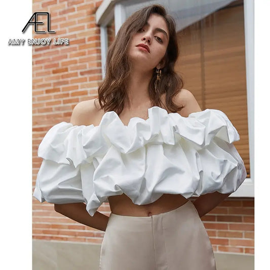 Summer New Resort Style Shrink Pleats Outside Wearing Breasted Design Sense Strapless Tops eprolo