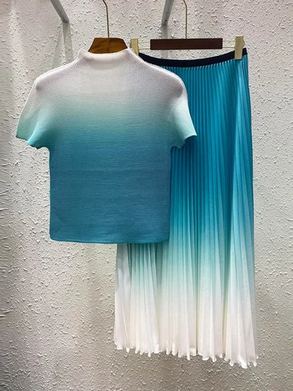 New Pleated Temperament One Size Gradient Color Super Elastic All-Match Top Skirt Waist Large Size Suit eprolo