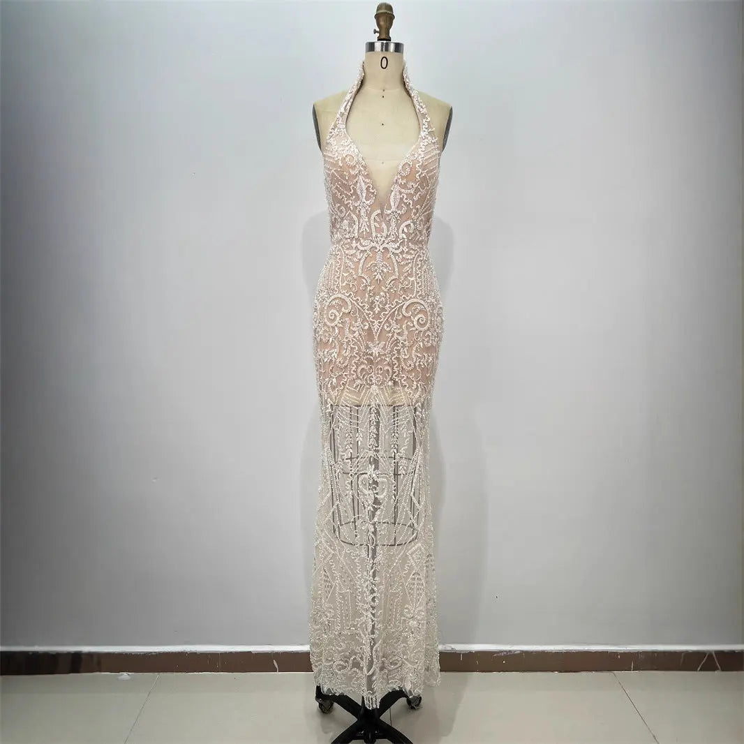 Fashion Sequin Women's Halter Sexy Sleeveless Sequin Fitted Long Bodycon Party Dress eprolo