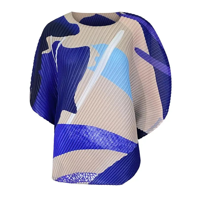 fall  women trendy casual Ocean printing crewneck top bat sleeve top Korean style Three Quarter sleeve T-shirt plus size eprolo