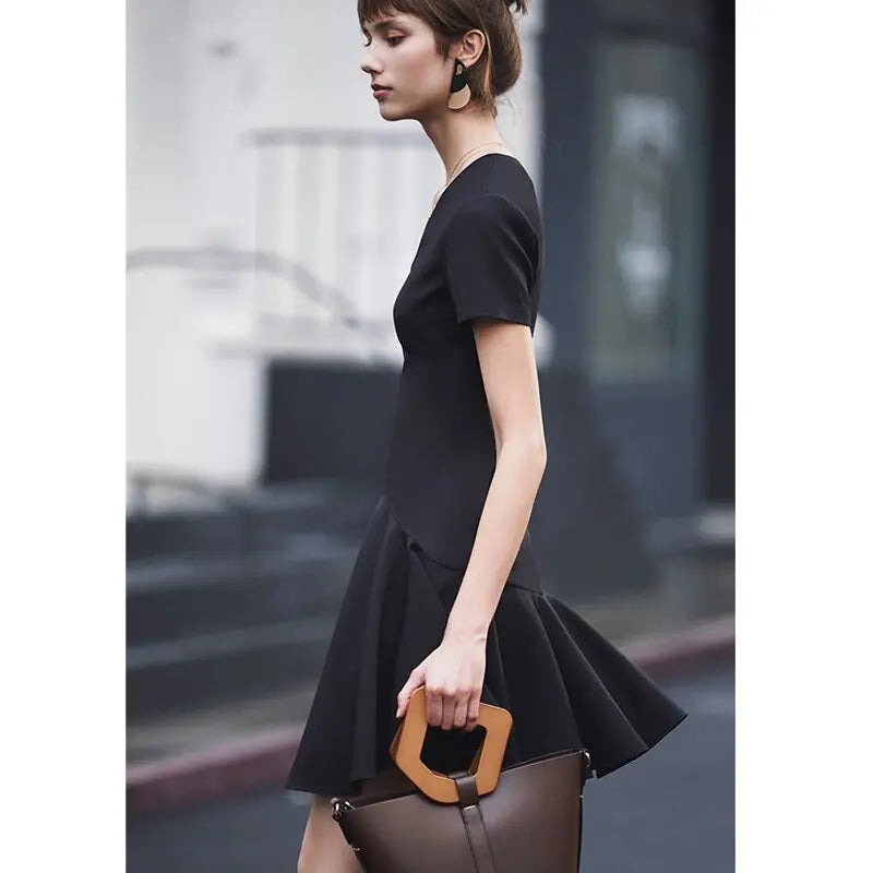 Autumn Dress Women Fashion Sexy Black Flounce Dress Short Sleeve Elegant Celebrity Mini Party Dress eprolo