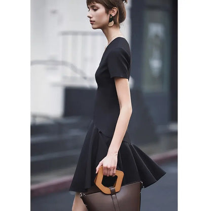 Autumn Dress Women Fashion Sexy Black Flounce Dress Short Sleeve Elegant Celebrity Mini Party Dress eprolo