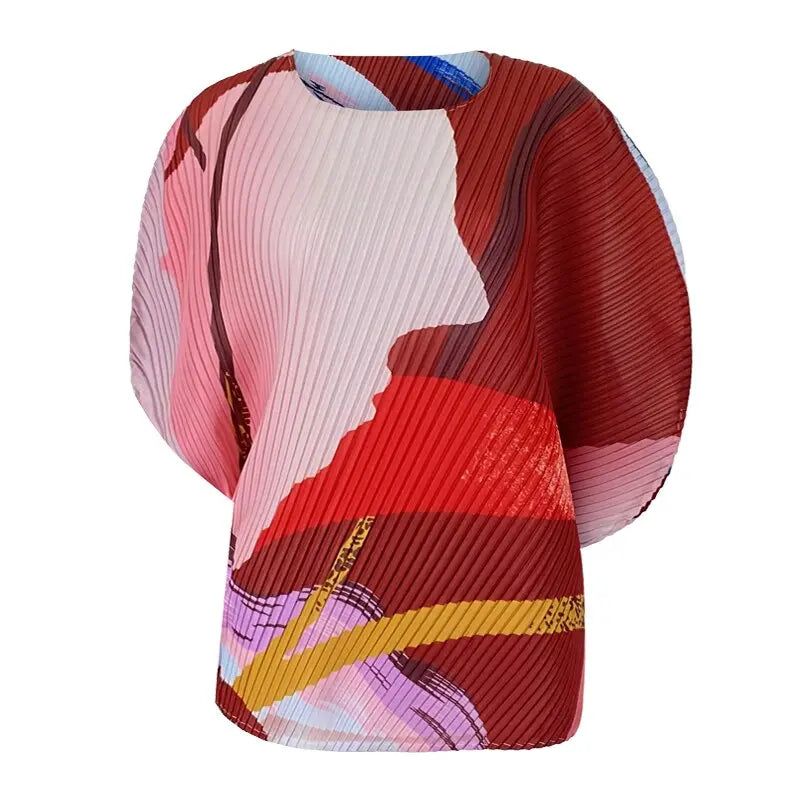 fall  women trendy casual Ocean printing crewneck top bat sleeve top Korean style Three Quarter sleeve T-shirt plus size eprolo