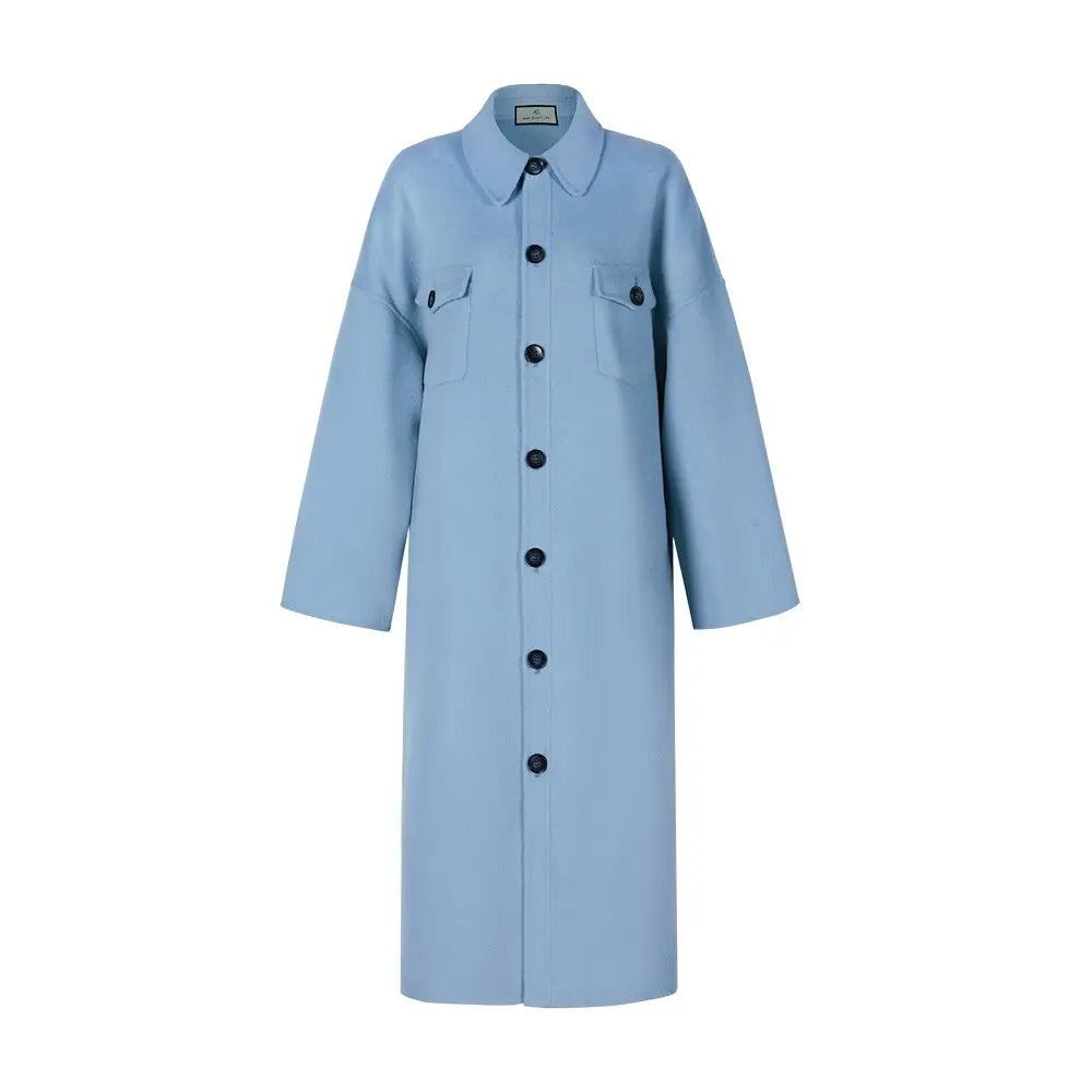 AEL winter  wool double woolen coat women Gray-blue Retro wide sleeves overcoat fashion loose lady long outcoat eprolo