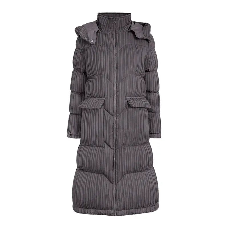 Women's Mid-Length Knee-Length Korean Style Hooded Down Jacket with White Duck Down Collar eprolo