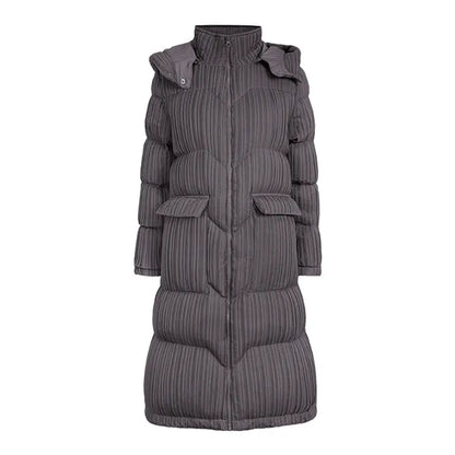 Women's Mid-Length Knee-Length Korean Style Hooded Down Jacket with White Duck Down Collar eprolo