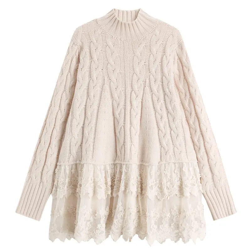 Original Japanese Sweet Spell Bud Silk Gauze Lazy Style Fried Dough Twist Knitting Sweater Pullover Loose Medium Length eprolo