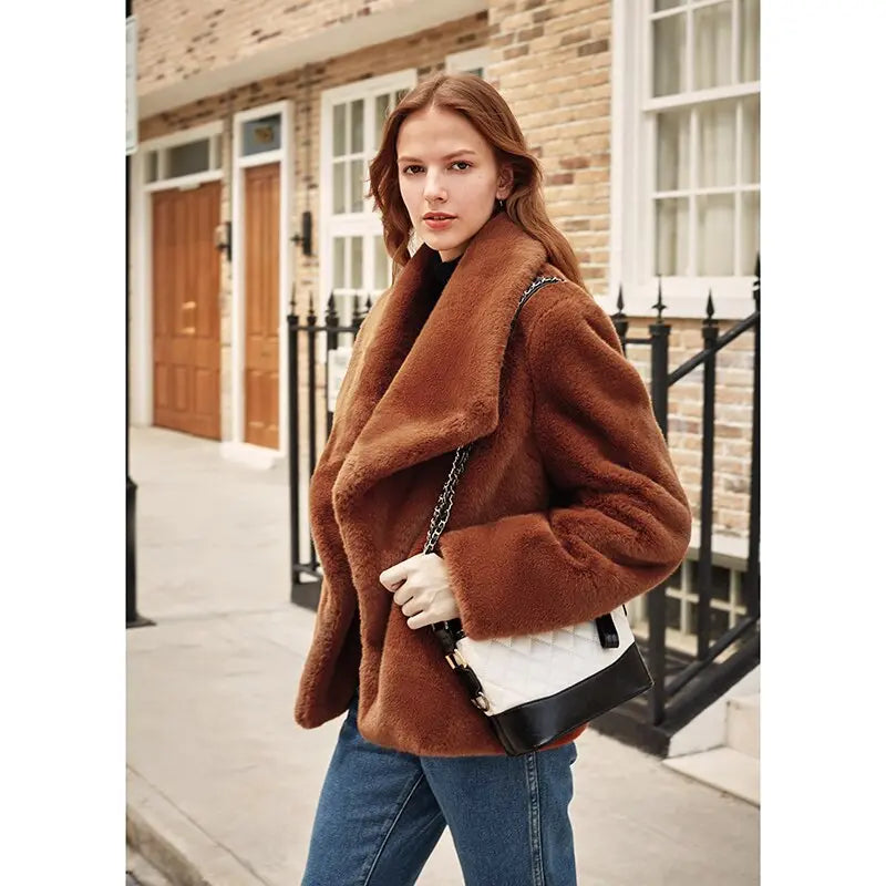 Caramel Fashionable Large Lapel Fur Coat Women's Autumn And Winter Thickened Short Coat eprolo