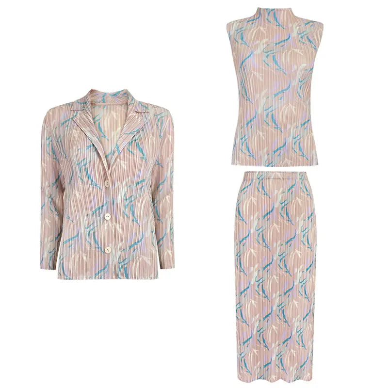 Spring and summer new Korean version of the small fragrance style fashion casual printing suit slim top skirt jacket female trend eprolo