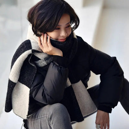 Korean Fashion Grid Wool Blended Long Section Comfortable Warm Scarf Big Shawl eprolo