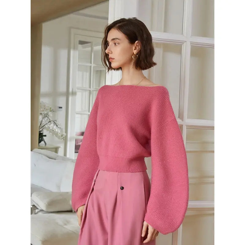 Spring Women Knitted Pullover Sweater Streetwear Boat Neck Long Sleeve Cropped Tops Fashion Red And White eprolo