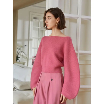 Spring Women Knitted Pullover Sweater Streetwear Boat Neck Long Sleeve Cropped Tops Fashion Red And White eprolo