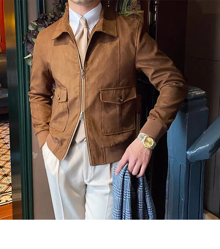 Suede Coffee Bomber Jacket For Man A&S Elite