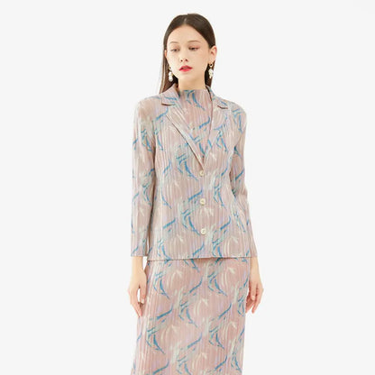 Spring and summer new Korean version of the small fragrance style fashion casual printing suit slim top skirt jacket female trend eprolo