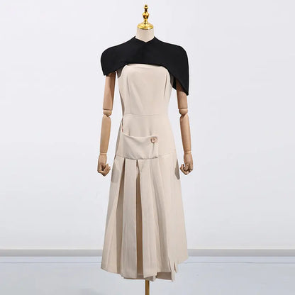 French Elegance Royal Style Long Dress Shoulder Cape Sleeveless Design Waist-Cinching Irregular Hem Women's Dress eprolo