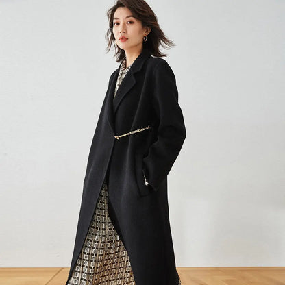 Autumn And Winter Straight Lapel Simple Belt Chain Long Reversible Wool Coat Wool Coat eprolo