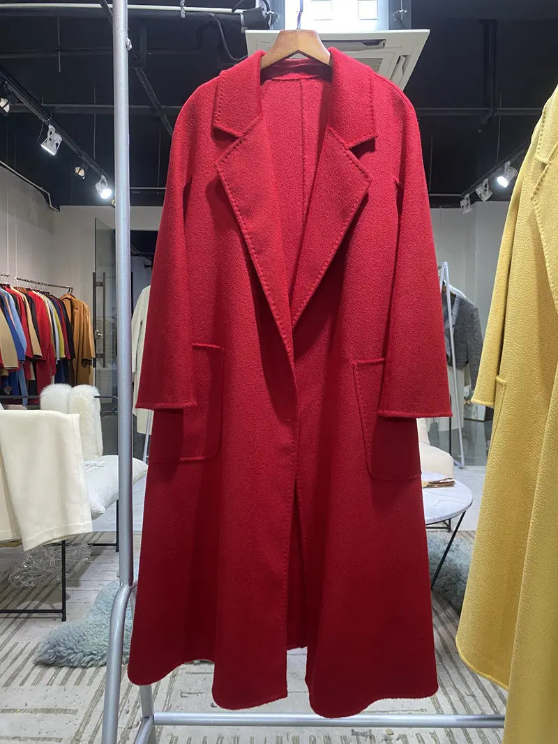 Water ripple double-sided cashmere coat high-end bathrobe wool coat windbreaker for women eprolo