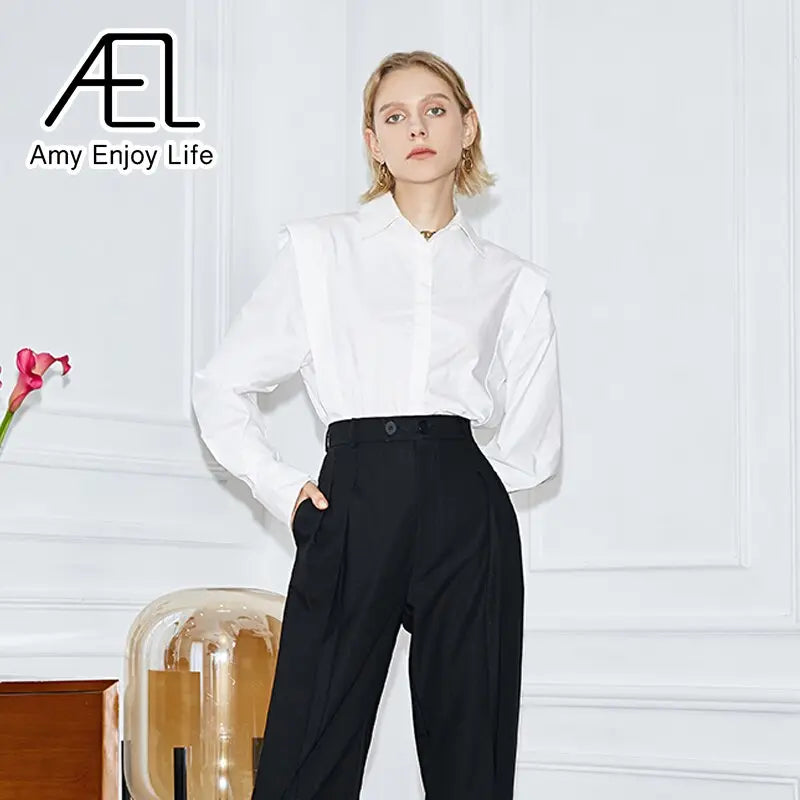 AEL Women Shirt Long Sleeve Lapel Blouse Elegant Feminina Fashion Spring Top Clothing Loose Causal Streetwear eprolo