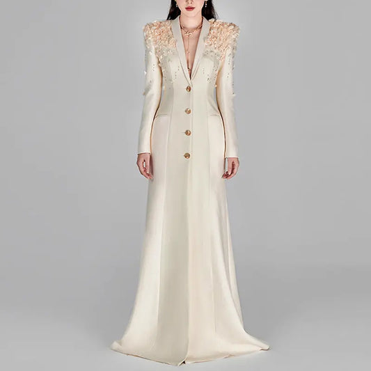 European and American celebrity fashion heavy industry nail bead three-dimensional flower green fruit collar dress formal dress long skirt eprolo