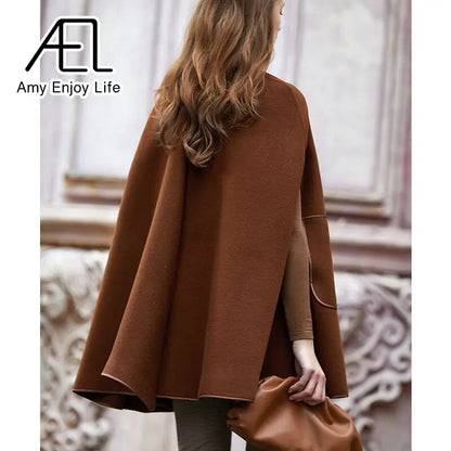AEL Winter Wool Coat Women's Poncho Jacket Warm Cape Overcoat Long Cloak Outwear Casual Shawl Female eprolo