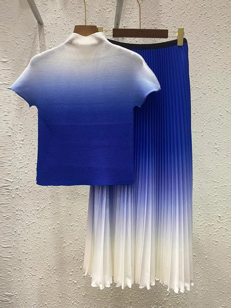 New Pleated Temperament One Size Gradient Color Super Elastic All-Match Top Skirt Waist Large Size Suit eprolo