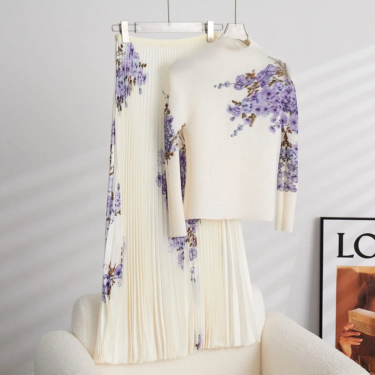 Long Halfskirt Set Women's Fashion Women's Spring New Long Sleeve Pleated T-shirt Pleated Skirt Two Piece Set eprolo