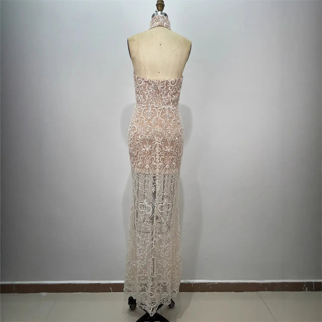 Fashion Sequin Women's Halter Sexy Sleeveless Sequin Fitted Long Bodycon Party Dress eprolo