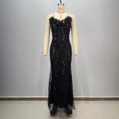 Shiny Sequin Evening Dress Long V-neck Waist-tightening Fitted Dress Mermaid Long Dress Women eprolo