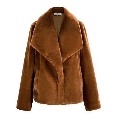 Caramel Fashionable Large Lapel Fur Coat Women's Autumn And Winter Thickened Short Coat eprolo