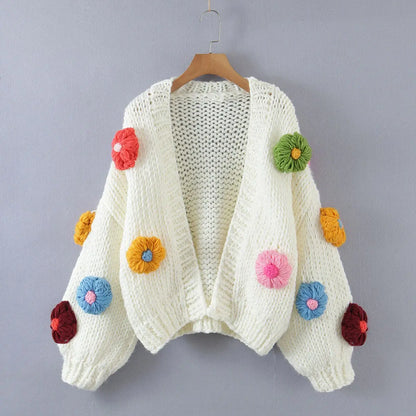 Long Sleeve Jumper Mesh Outwear Sweet Flower 3D Loose Cardigan for Women Autumn Winter Cute Floral Sweater Jacket eprolo
