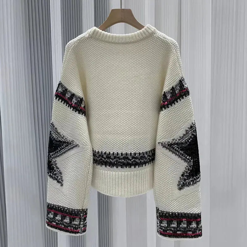 Autumn and Winter Design Sequined Cashmere Pullover Sweater eprolo