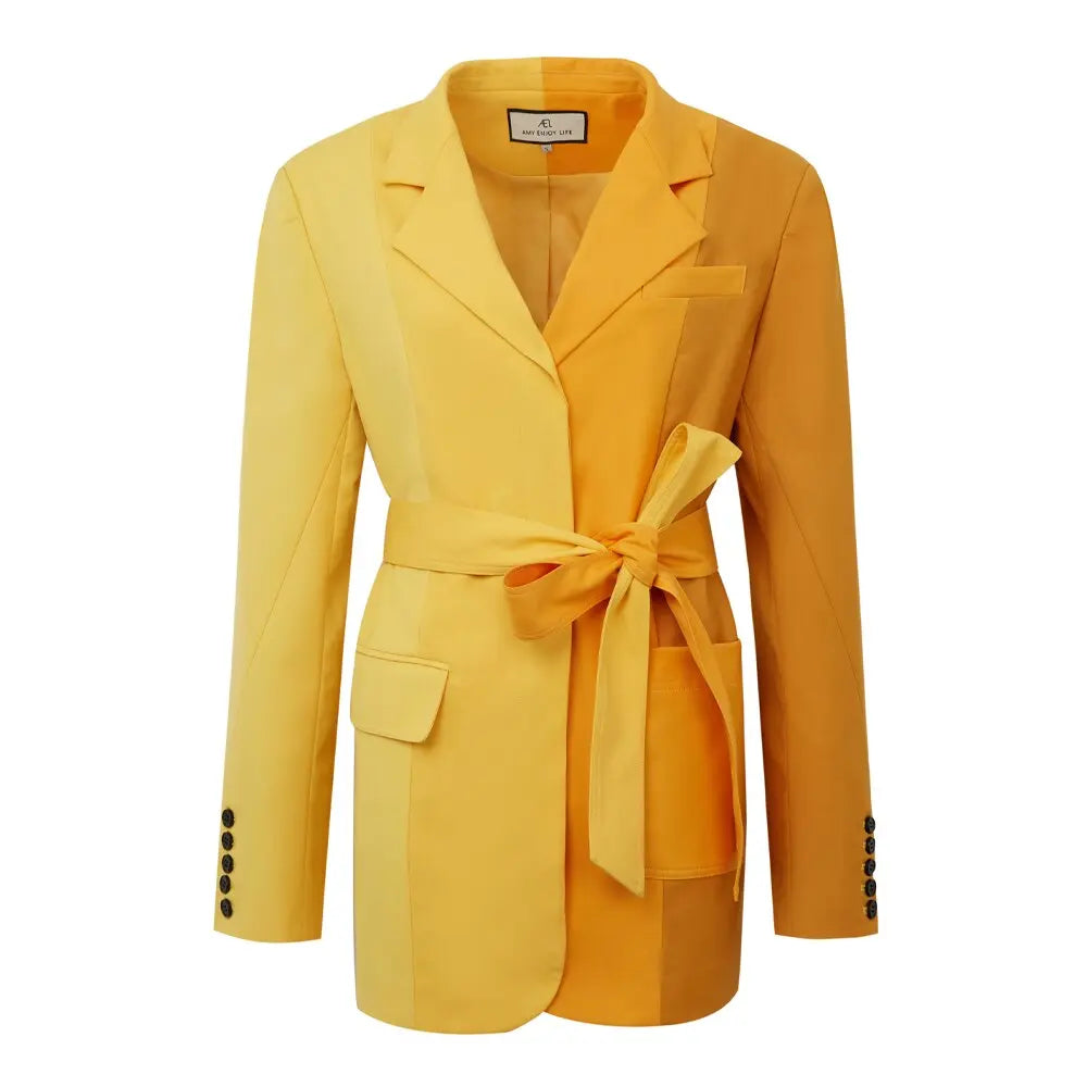 AEL Yellow Blazer Jacket Causal Women Long-Sleeve Loose Coat Color Blocking Fashion Streetwear eprolo