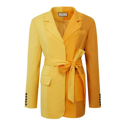 AEL Yellow Blazer Jacket Causal Women Long-Sleeve Loose Coat Color Blocking Fashion Streetwear eprolo