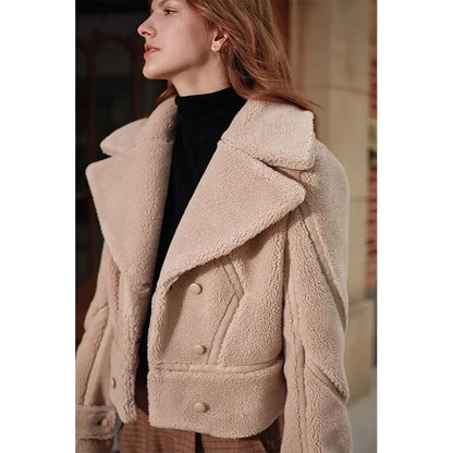 Lapel Warm Locomotive Fur One-Piece Lamb Wool Coat In Winter eprolo