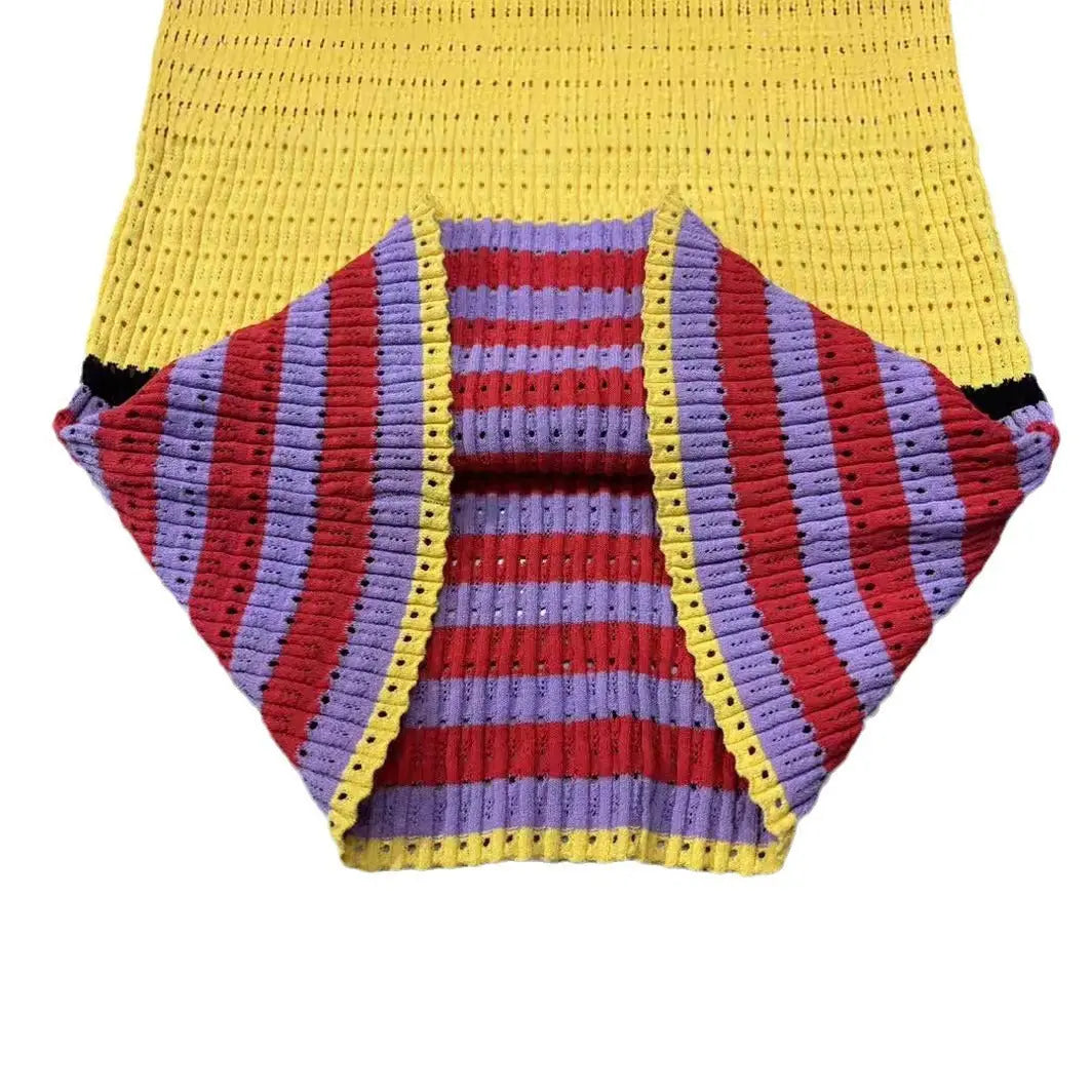 Colorful horizontal striped jacquard woven slim fitting sleeveless knitted dress eprolo