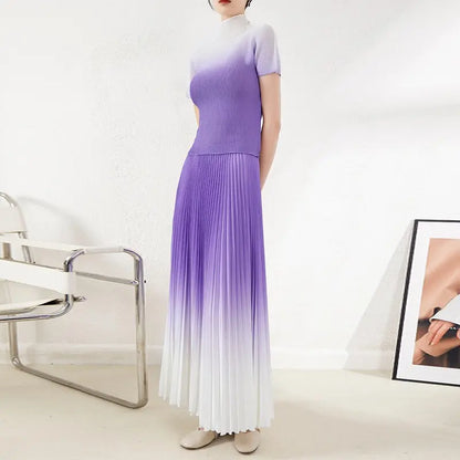 New Pleated Temperament One Size Gradient Color Super Elastic All-Match Top Skirt Waist Large Size Suit eprolo