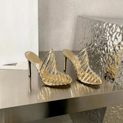 Genuine leather high heels, fashionable and versatile metal sheepskin eprolo